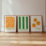 a trio of italian italy dolce vita art prints in pine wood frame in rome apartment